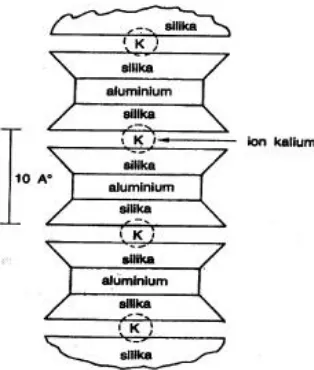 Gambar 2.7Skematik struktur atom mineral illite(Hardiyatmo, 2006).  
