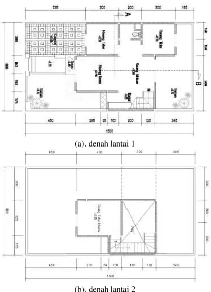 Gambar 3. Denah lantai 1 dan lantai 2 (unit satuan cm)