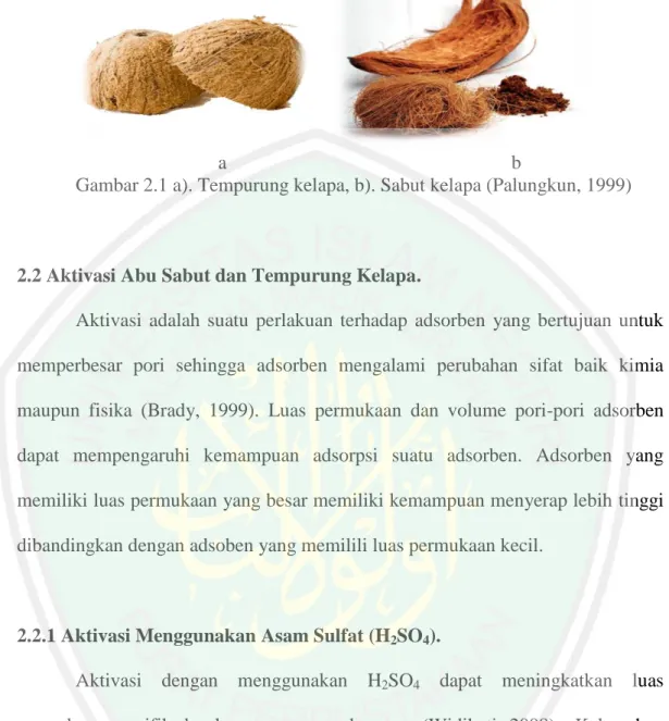 Gambar 2.1 a). Tempurung kelapa, b). Sabut kelapa (Palungkun, 1999) 
