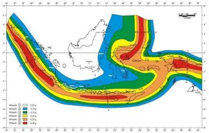 Gambar2.2 Wilayah gempa Indonesia dengan percepatan puncak batuan dasar dengan perioda ulang 500 tahun