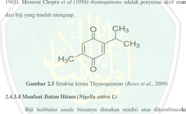 Gambar 2.5 Struktur kimia Thymoquinone (Rowe et al., 2009). 