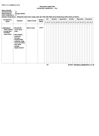 RPP Silabus Promes Mapel Akidah Akhlak MI Kelas 1 Kurikulum 2013 Revisi ...