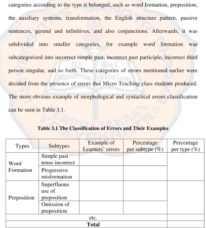 Table 3.1 The Classification of Errors and Their Examples 