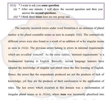 Table 4.2 Errors Belonging to Incorrect Plural Noun 