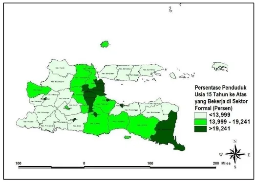 Gambar 4.5  Persebaran Persentase Penduduk Usia 15 Tahun ke Atas yang 