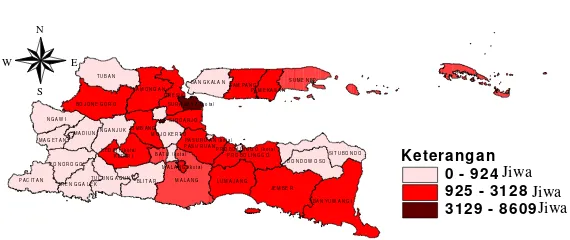 Gambar 4.2. Persebaran Jumlah Kasus Tuberkulosis di Jawa Timur 