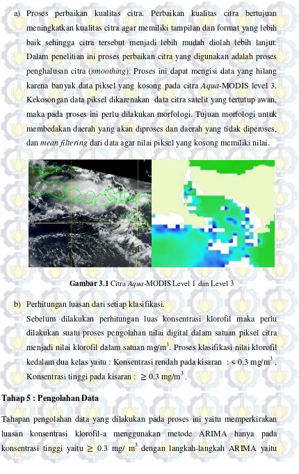 Gambar 3.1 Citra Aqua-MODIS Level 1 dan Level 3 