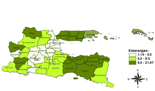 Gambar 4.1 Persebaran Angka Buta Huruf di Jawa Timur tahun 2015 