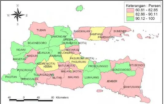Gambar 4.6 Persebaran Persentase Komplikasi Kebidanan yang Ditangani di Jawa Timur 