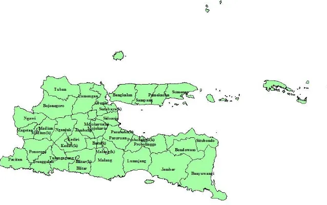 Gambar 3.1 Peta Jawa Timur Menurut Kabupaten/Kota 