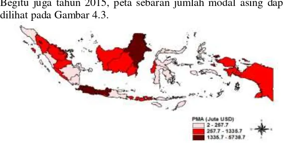 Gambar 4.2  Jumlah PMA (Juta USD) Menurut Provinsi di Indonesia Tahun 2011- 2015.  
