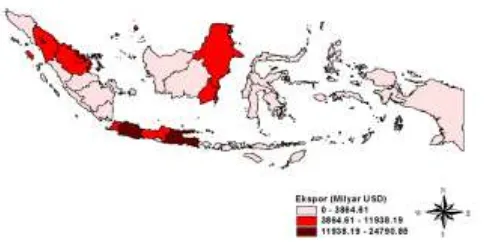 Gambar 4.13  Peta Sebaran Jumlah Ekspor Netto di Indonesia Tahun 2015 