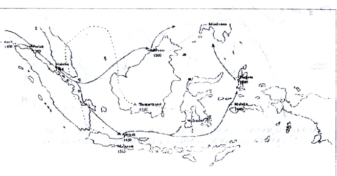 Gambar 3.3, Jalan Penyebaran Agama Islam Di Indonesia Abad XIII-XVI Masehi 