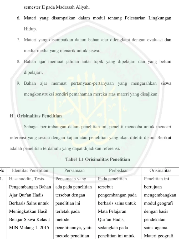 Tabel 1.1 Orisinalitas Penelitian 