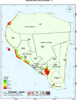 Gambar 2.6. Contoh peta bahaya genangan pesisir di Pulau A pada Tahun 