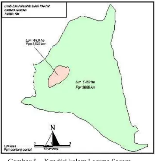 Gambar 5. Kondisi kolam Laguna Sagara  Anakan yang dikonversi dari peta  AMS tahun 1944