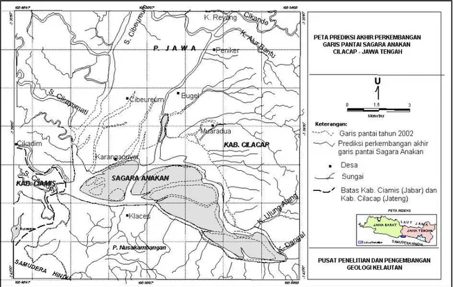 Gambar 7. Prediksi terakhir garis pantai di Laguna Sagara Anakan berdasarkan pendekatan survei &amp; 