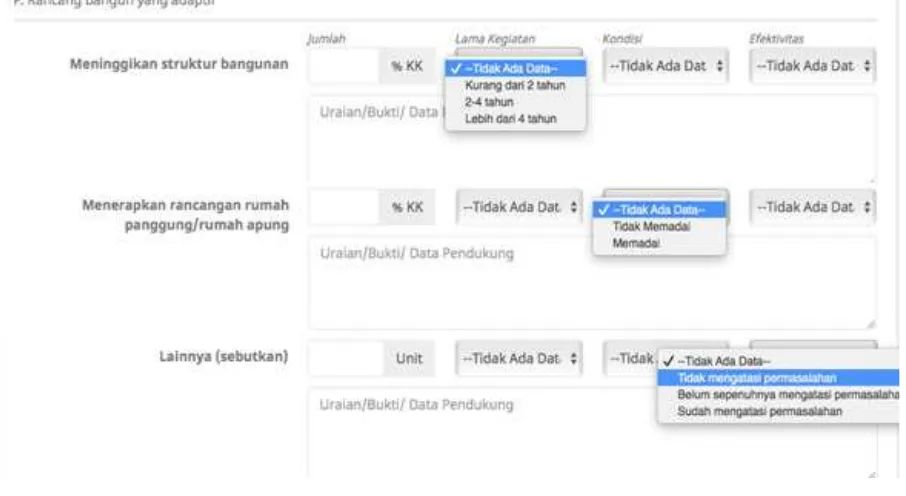 Gambar 42.  Tampilan layar komponen isian dan pilihan Rancang Bangun yang Adaptif.