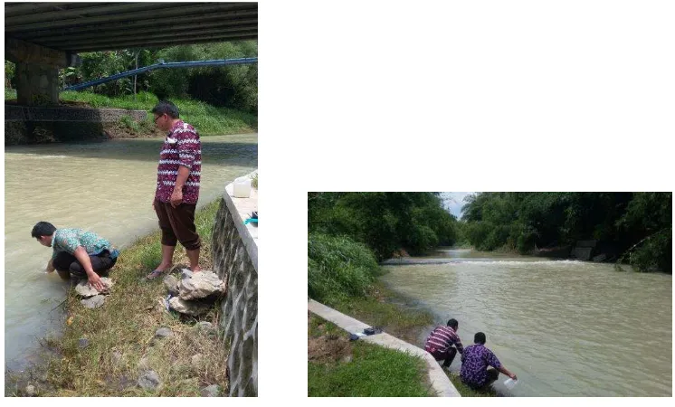 Gambar 3.6 Pengambilan Sampel di Aliran Sungai Serang  Kabupaten Kulon Progo Tahun 2016 