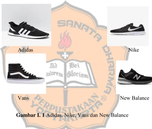Gambar I. 1 Adidas, Nike, Vans dan New Balance 