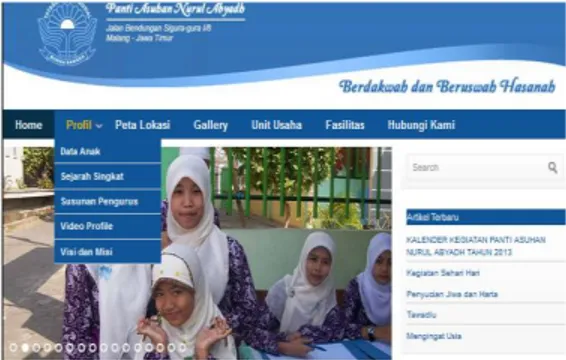 Gambar 6. Website panti asuhan Nurul  Abyadh yang dihasilkan 