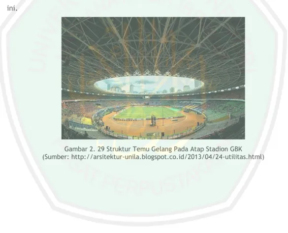 Gambar 2. 29 Struktur Temu Gelang Pada Atap Stadion GBK  (Sumber: http://arsitektur-unila.blogspot.co.id/2013/04/24-utilitas.html)