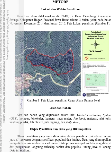 Gambar 1  Peta lokasi penelitian Cagar Alam Dungus Iwul  