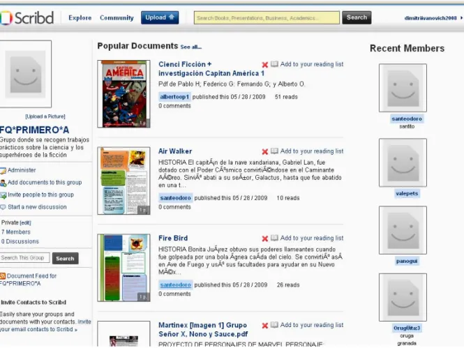 Figura 3: Repositorio de documentos pdf de una clase almacenados en Scribd 