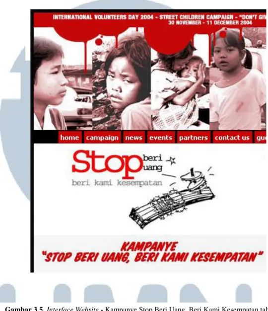 Gambar 3.5. Interface Website - Kampanye Stop Beri Uang, Beri Kami Kesempatan tahun 2004  (Sumber: http://sibowo.blogspot.com/) 