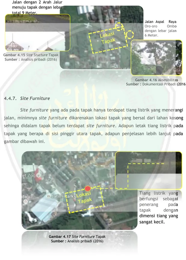 Gambar 4.17 Site Furniture Tapak  Sumber : Analisis pribadi (2016) Gambar 4.15 Site Stucture Tapak 