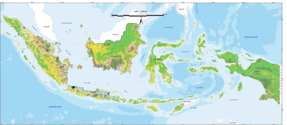 Figure 1. Land cover map of Indonesia produced by the Ministry of Forestry of Indonesia, presented in 23 land cover classes, consists of 7 forested classes, 15 non-forested classes, and one class of clouds/no data.