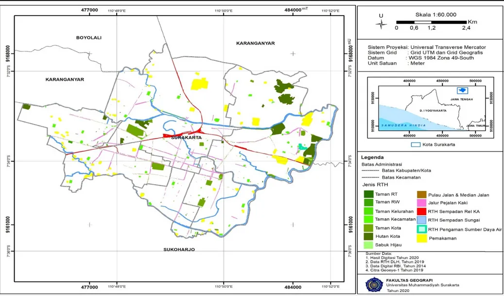 Gambar 2.  Peta Agihan RTH Kota Surakarata 