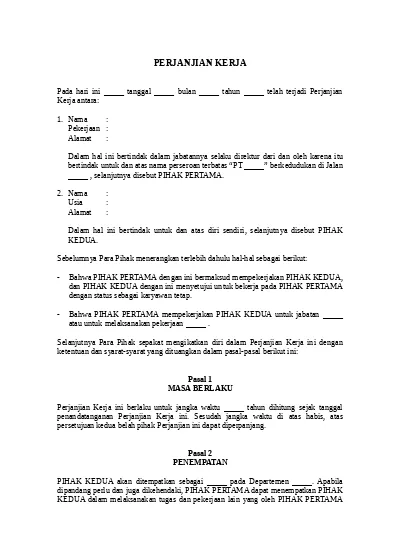 32. Contoh Dan Format Surat Perjanjian Kerja Resmi Terbaru File Word