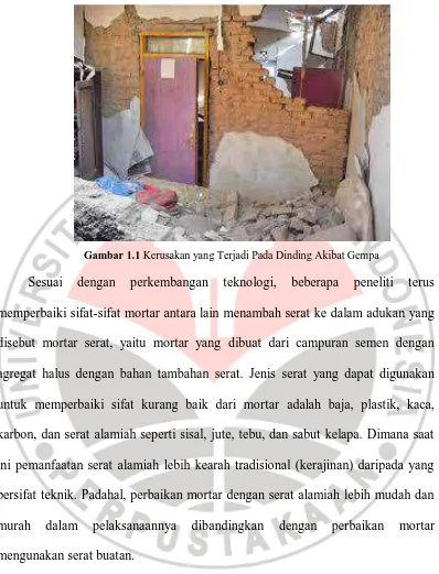 Gambar 1.1 Kerusakan yang Terjadi Pada Dinding Akibat Gempa 
