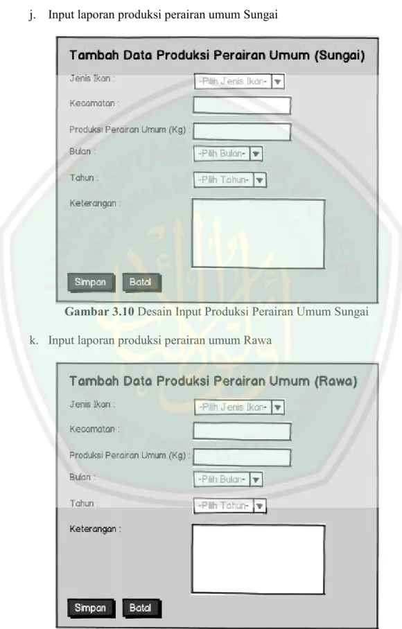 Gambar 3.10 Desain Input Produksi Perairan Umum Sungai k. Input laporan produksi perairan umum Rawa