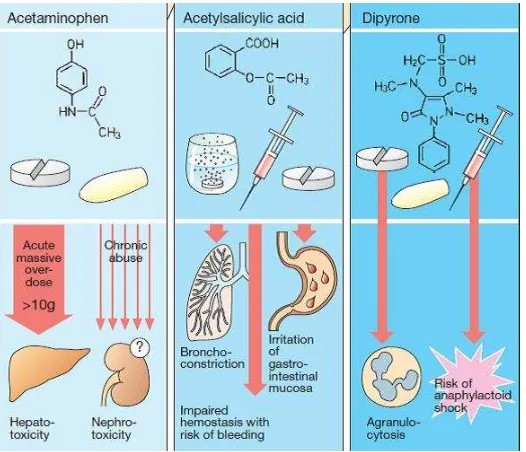 Gambar 5: Antipiretik: acetaminophen, acetylsalicilyc acid dan dipyrone 