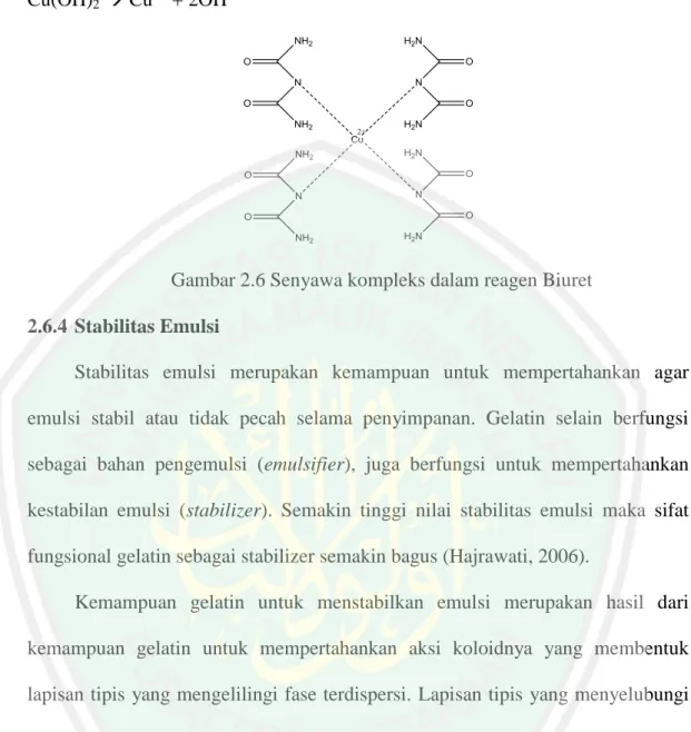 Gambar 2.6 Senyawa kompleks dalam reagen Biuret  2.6.4 Stabilitas Emulsi 