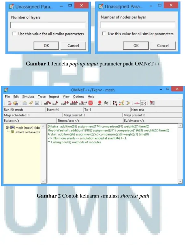 Gambar 1 Jendela pop-up input parameter pada OMNeT++ 