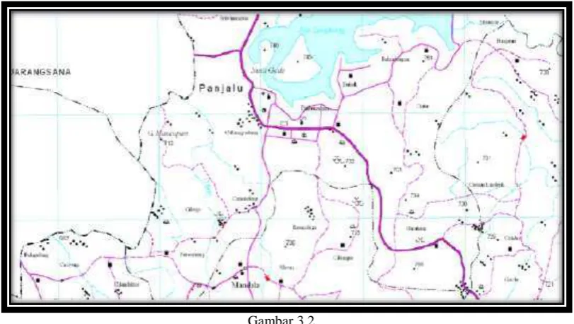 Gambar 3.2 Peta Desa Panjalu, Kecamatan Panjalu,  Kabupaten Ciamis yang merupakan lokasi kesenian 