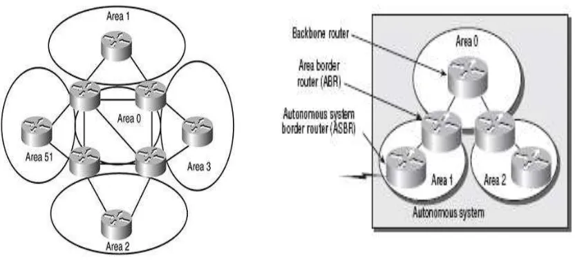 Gambar 2.5 Protokol OSPF multiple area dan jenis routernya. 