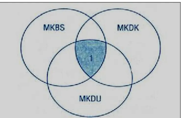 Gambar 6: Hubungan antara MKDU, MKDK, dan MKBS dengan Pancasila  dan UUD 45 sebagai nilai sentral kurikulum FPIPS [74] 
