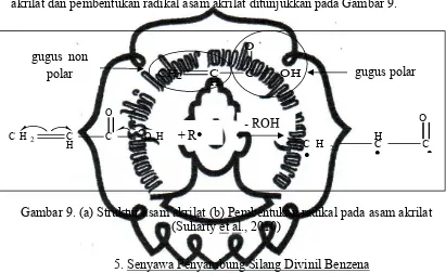 Gambar 9. (a) Struktur asam akrilat (b) Pembentukan radikal pada asam akrilat