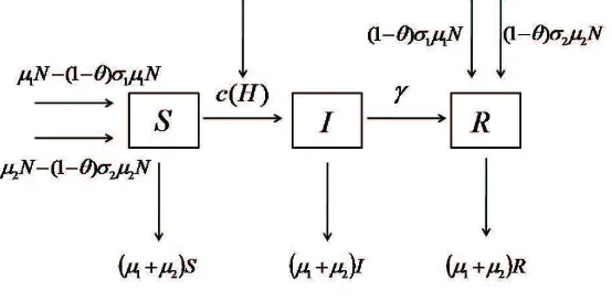 Gambar 4.1.Dari persamaan (4.1), (4.2), dan (4.3) diperoleh model endemik
