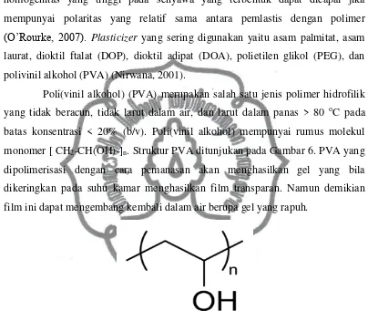 Gambar 6. Struktur kimia polivinil alkohol (PVA) (Saxena,2004) 