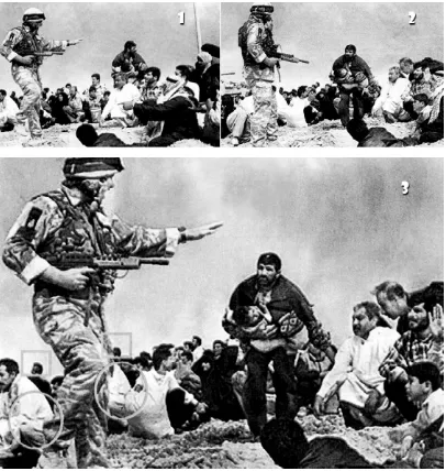 Gambar 6. Foto 1 dan 2 merupakan foto asli Walski yang digabungkan menjadi sebuah foto jurnalistikyang mempunyai latar belakang yang kuat, yaitu Perang Teluk II (bawah)