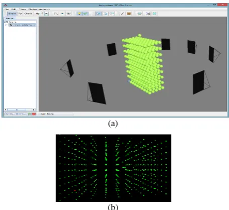 Figure 3. (a) Theoretical model with 19 images and set of 3D points generated with Arpenteur framework (a screenshot from Arpenteur viewer)