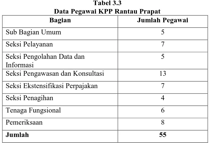 Tabel 3.3 Data Pegawai KPP Rantau Prapat 