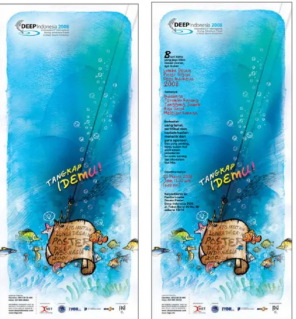Ilustrasi burung bergaya motif batik diletakkan menyatu dengan teks ‘Sayembara Logo Yayasan Batik  Indonesia’ dan ditempatkan di bagian bawah poster