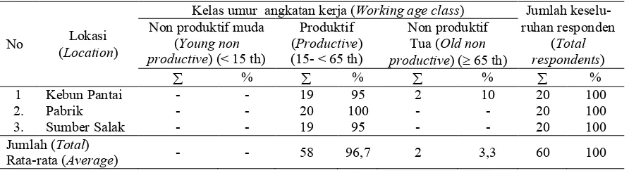 Tabel (Table) 2. Distribusi responden berdasarkan kelas umur angkatan kerja (The  distribution of respon-dents based on working age class) 