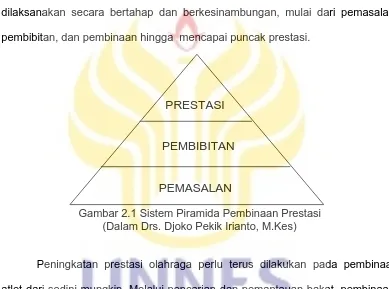 Gambar 2.1 Sistem Piramida Pembinaan Prestasi   (Dalam Drs. Djoko Pekik Irianto, M.Kes) 